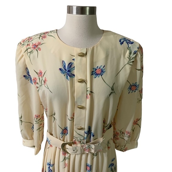 Vintage Breli Originals Made In The USA Yellow Belted Floral Print Dress Size 14 - Picture 3 of 12